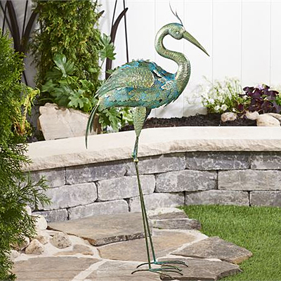 Iron Crane Design Garden Statue