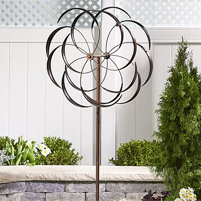 Garden Stake - Sculpted Iron Flower Design Spinner