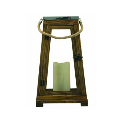 Lantern - Newport Wood/Steel with Candle