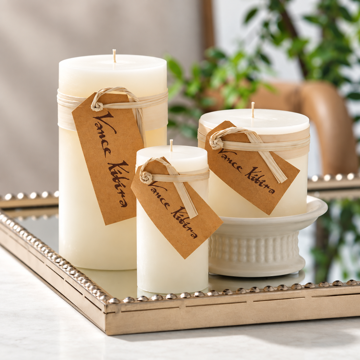 Vance Kitira ivory pillar candles